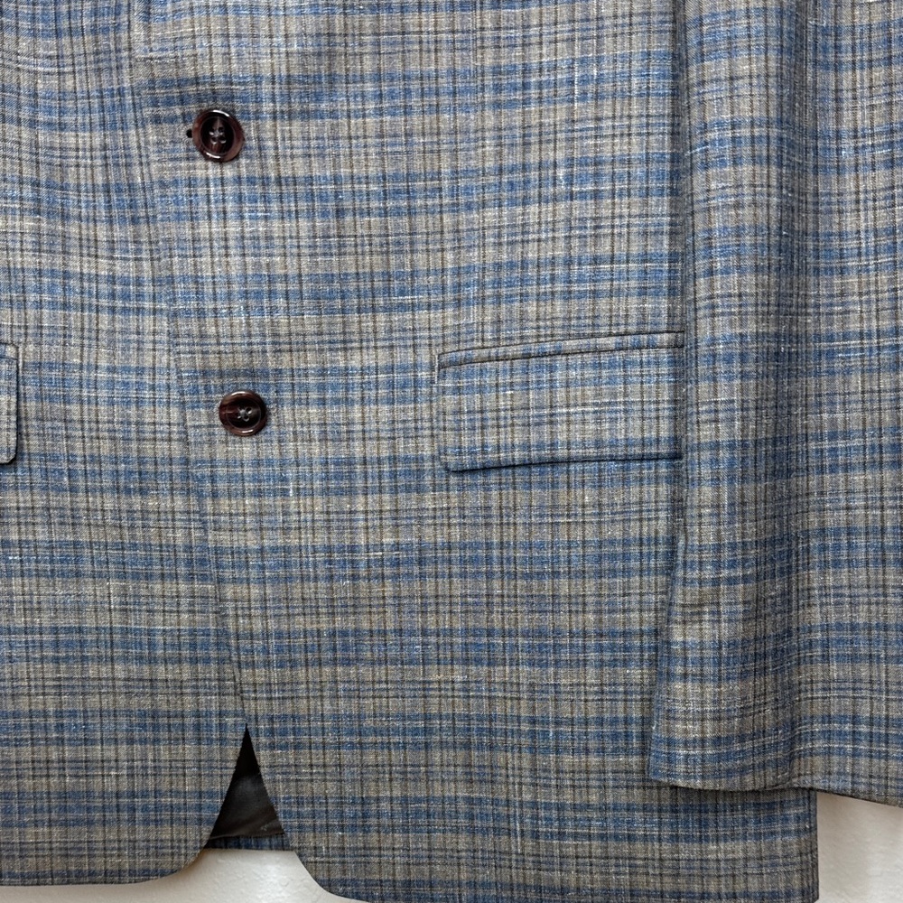 Ralph Lauren Windowpane Wool Silk Linen Blue and Gray Jacket Blazer 40L - Picture 8 of 16